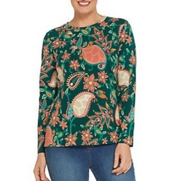 Denim & Co Printed Perfect Jersey Round Neck Top - Picture 1 of 2